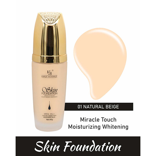Half N Half Skin Foundation Miracle Touch Moisturizing Whitening, SPF 50 PA++ Natural Beige 45gm